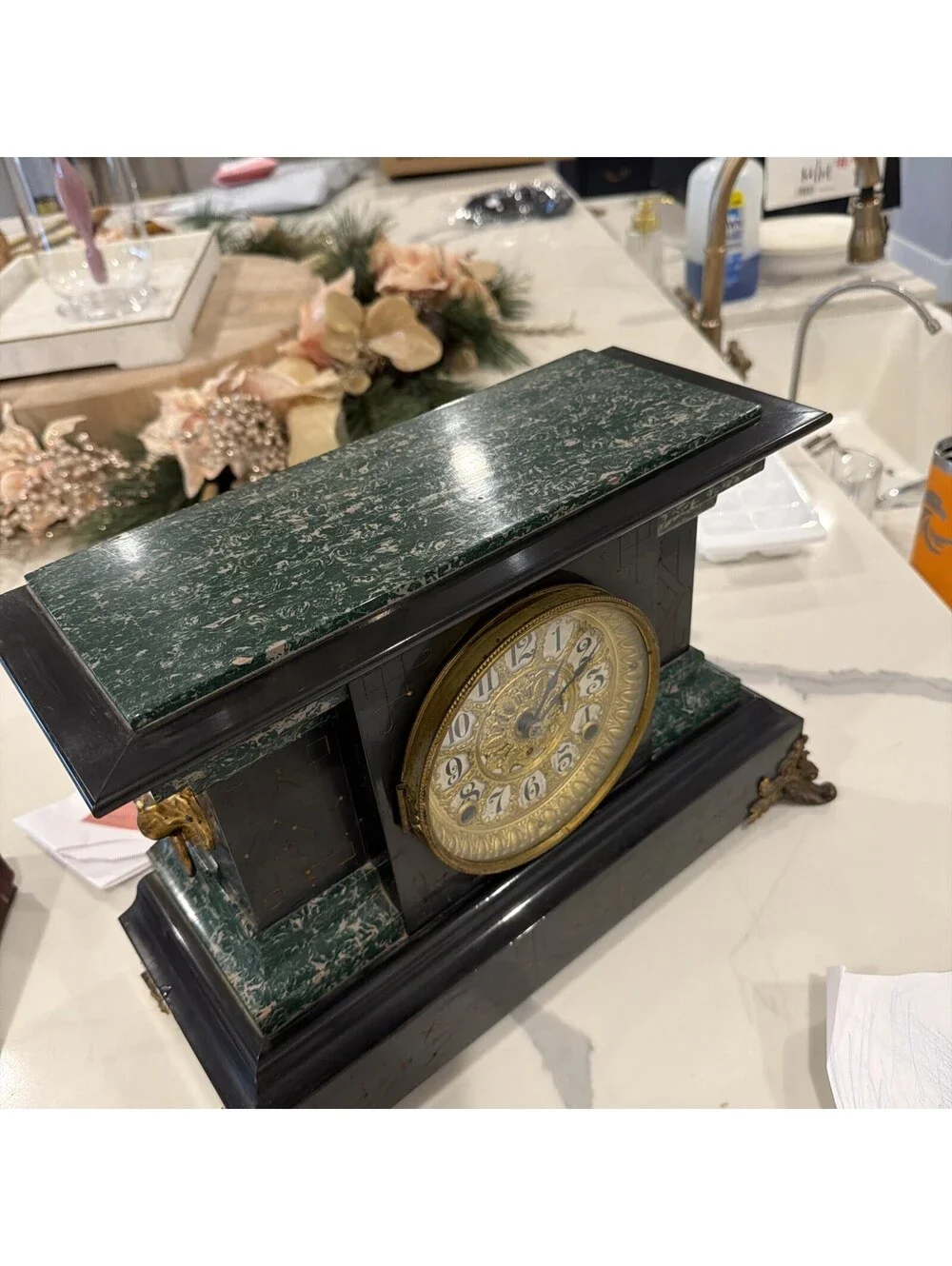 Seth Thomas Mantle Clock Piller Antique Vintage Shelf Clock With Key Untested